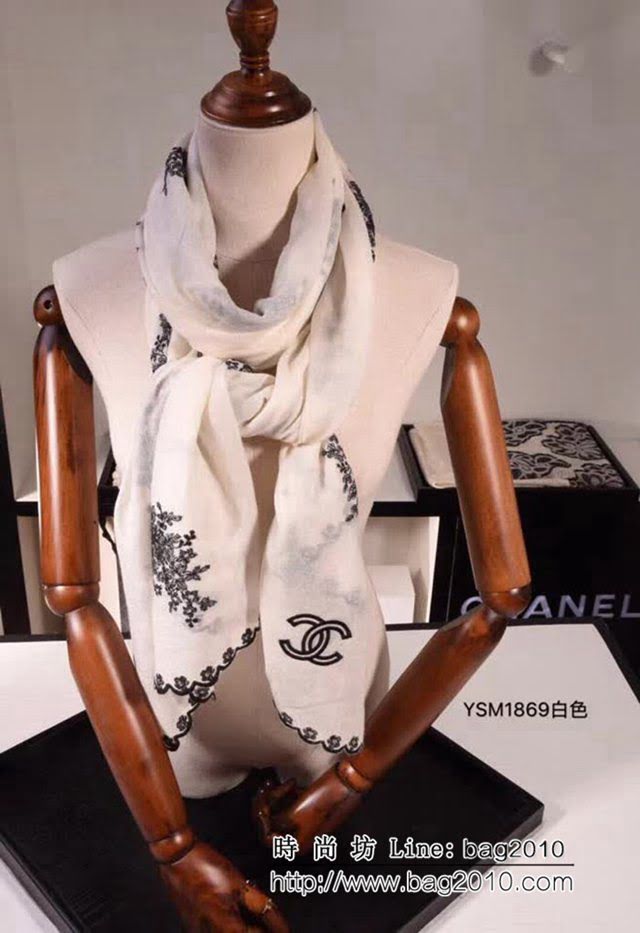 CHANEL香奈兒 2018專櫃原版手工吊染真絲羊毛刺繡長圍巾 YSM1869 LLWJ7410